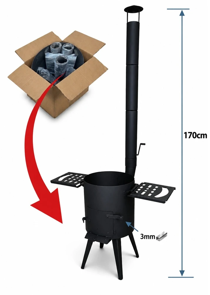 Kazan Mangal Krosnelė kazanui 8-10L / skersmuo 33cm / plienas 3mm / 2 lentynos dovanų