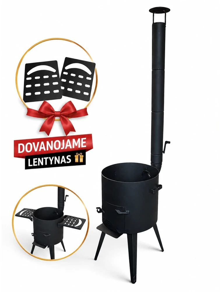 Kazan Mangal Krosnelė su lantynomis / skersmuo 40cm / plienas 3mm / 2 lentynos dovanų