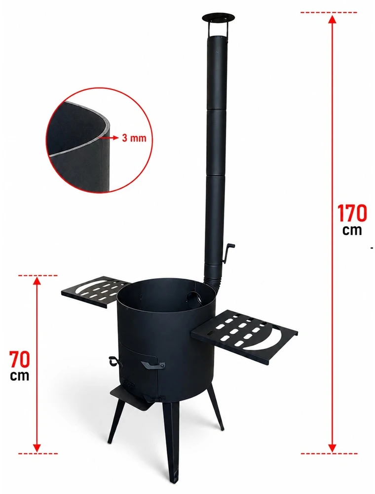 Kazan Mangal Krosnelė su lantynomis / skersmuo 40cm / plienas 3mm / 2 lentynos dovanų