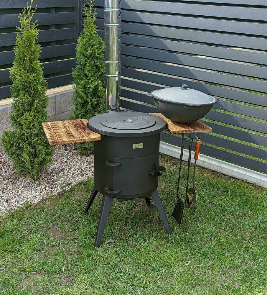 Kazan Mangal Krosnelė Premium su lentynomis 12-16L kazanui / skersmuo 40cm / plienas 3mm