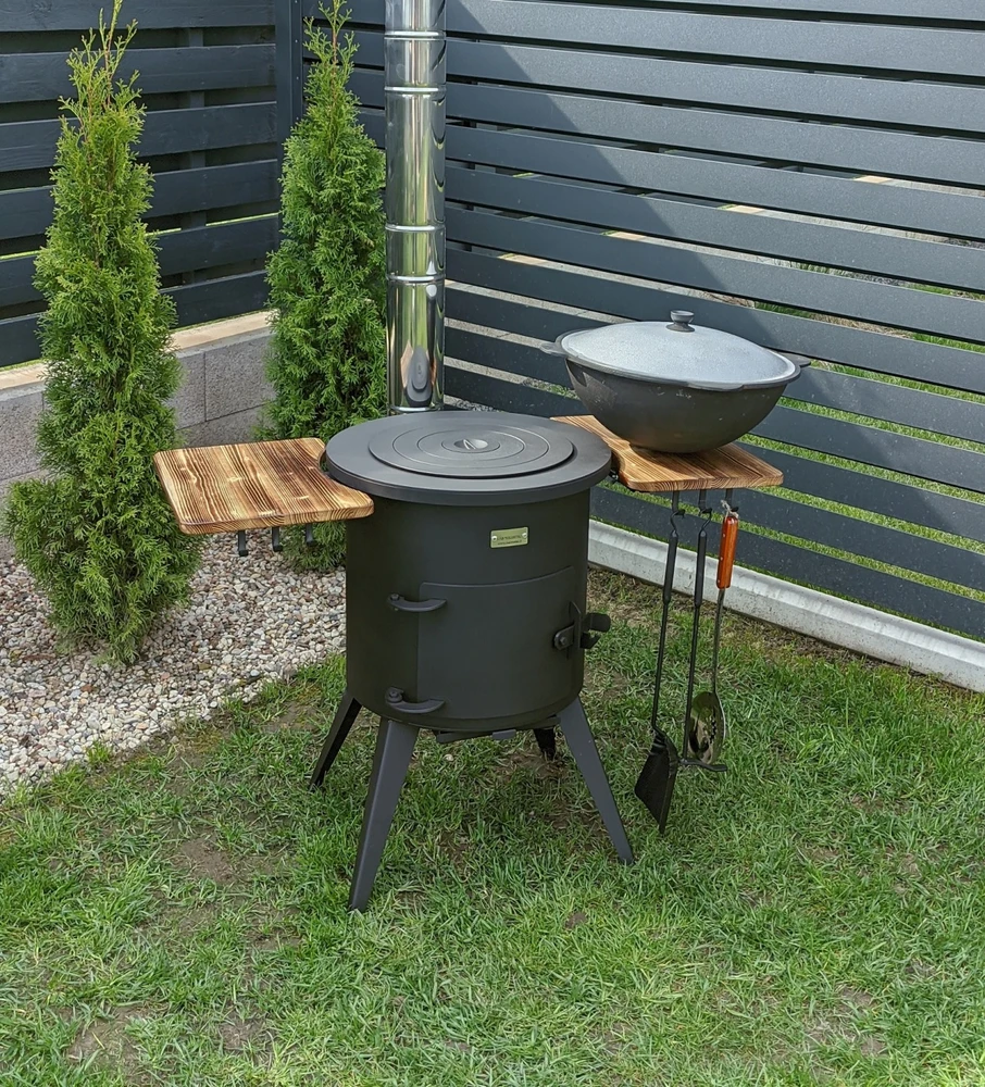 Kazan Mangal Krosnelė su lentynomis 22L kazanui / skersmuo 50cm / plienas 3mm