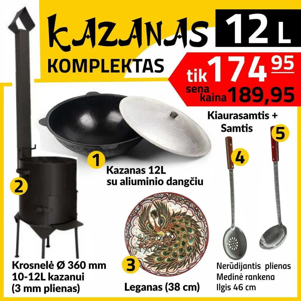 Rištan Krosnelės 10-12L Komplektas: Kazanas 12L - Leganas - Samtis - Kiaurasamtis