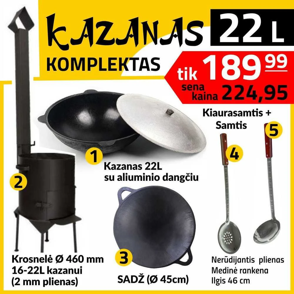 Namangan Krosnelės 16-22L Komplektas: Kazanas 22L - Sadž Ø45cm - Samtis - Kiaurasamtis