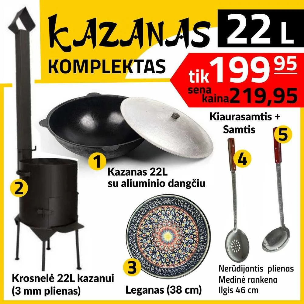 Rištan Krosnelės 16-22L Komplektas: Kazanas 22L - Leganas - Samtis - Kiaurasamtis