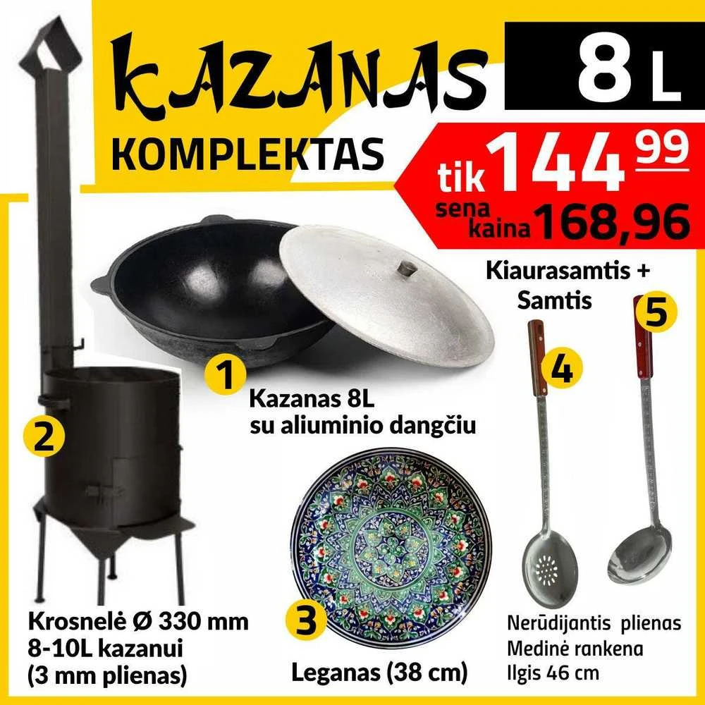 Rištan Krosnelės 8-10L Komplektas: Kazanas 8L - Leganas - Samtis - Kiaurasamtis