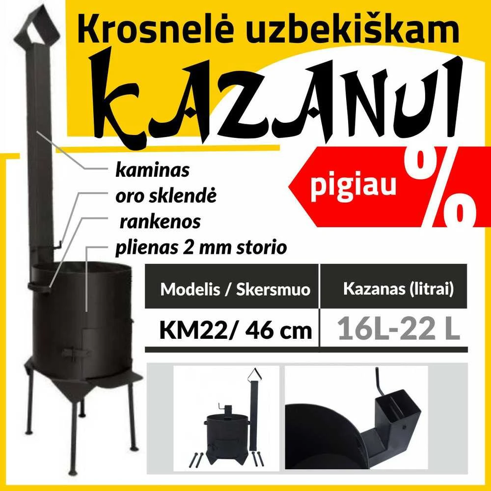 Krosnelė kazanui 22-30L / skersmuo 49cm, juodas plienas 3mm/ Kazan Mangal/ KM30