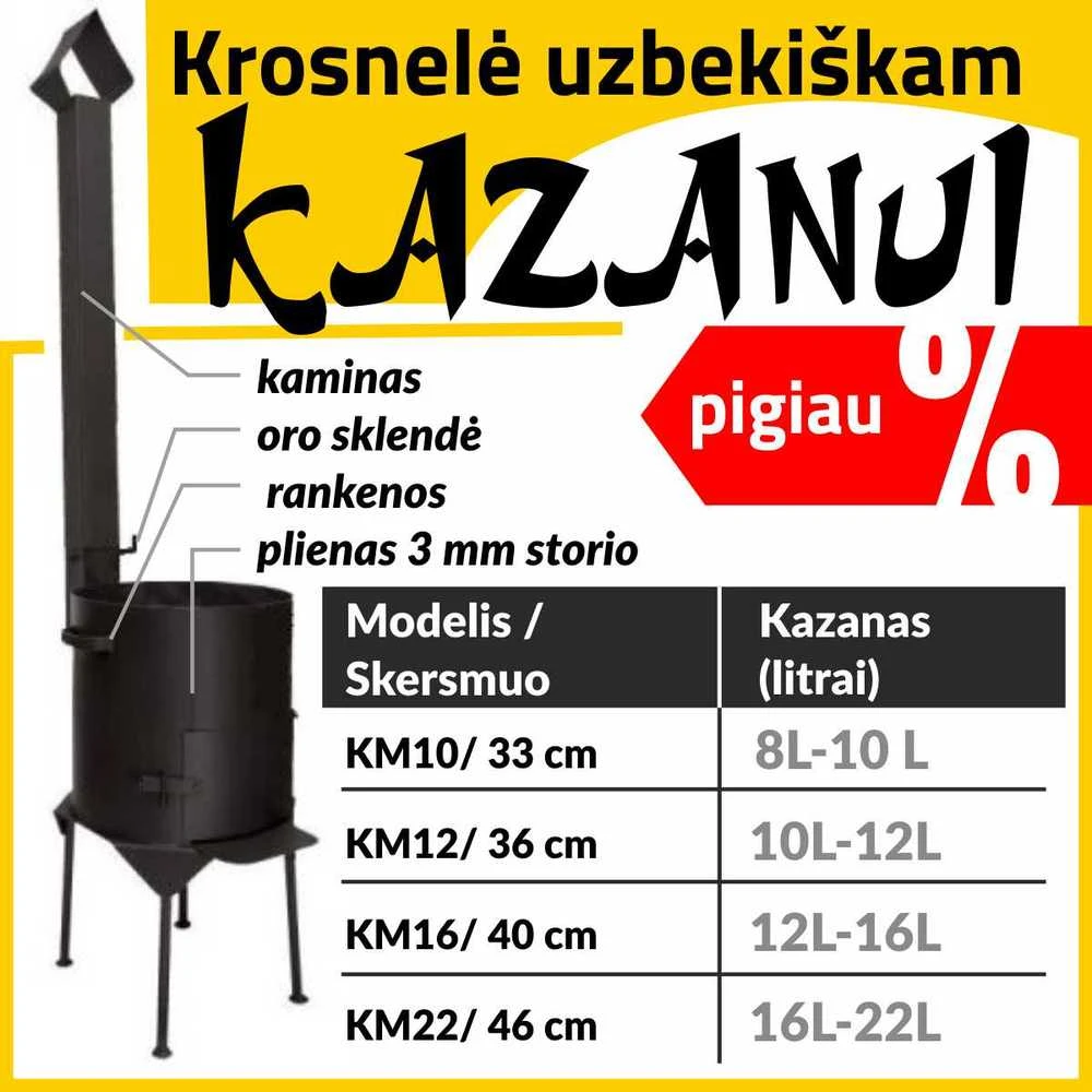 Kazan Mangal Krosnelė kazanui 8-10L / skersmuo 33cm / plienas 3mm / 2 lentynos dovanų