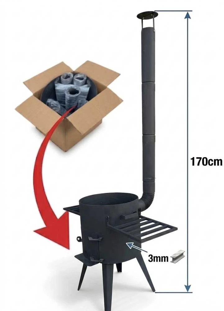 Kazan Mangal Krosnelė su lantynomis / skersmuo 40cm / plienas 3mm / 2 lentynos dovanų