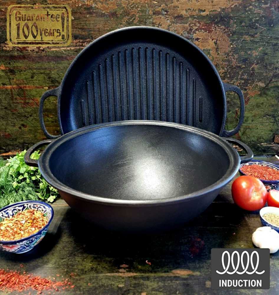 Maysternya KAZANAS WOK 8L su GRILL ketaus dangčiu keptuvė | T405CPGr