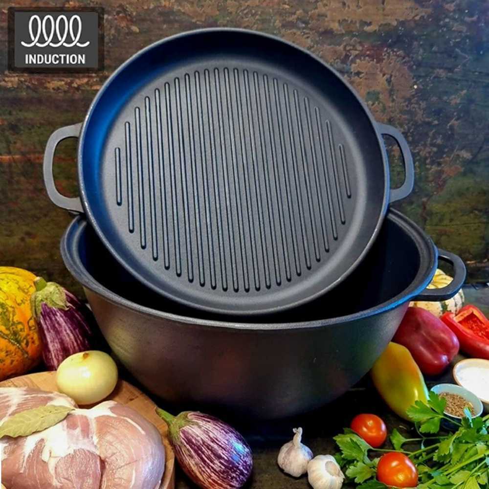 Maysternya KAZANAS WOK 8L su GRILL ketaus dangčiu keptuvė | T405CPGr