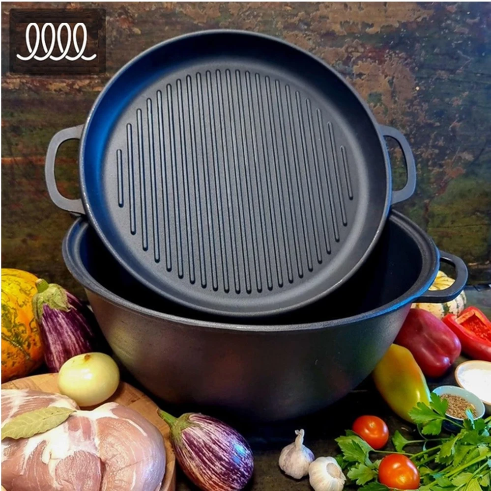 Maysternya KAZANAS WOK 8L su GRILL ketaus dangčiu keptuvė | T405CPGr