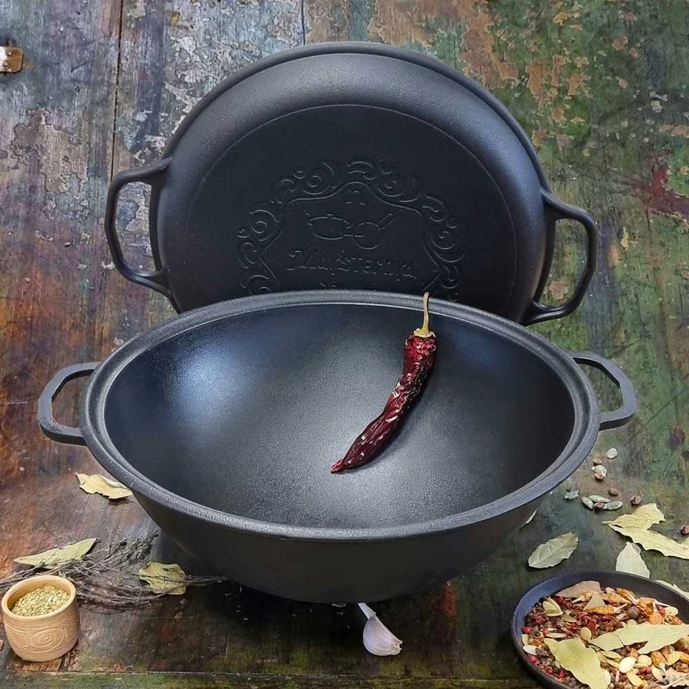 Maysternya Ketaus KAZANAS WOK 8L su ketaus dangčiu keptuvė | T405CP