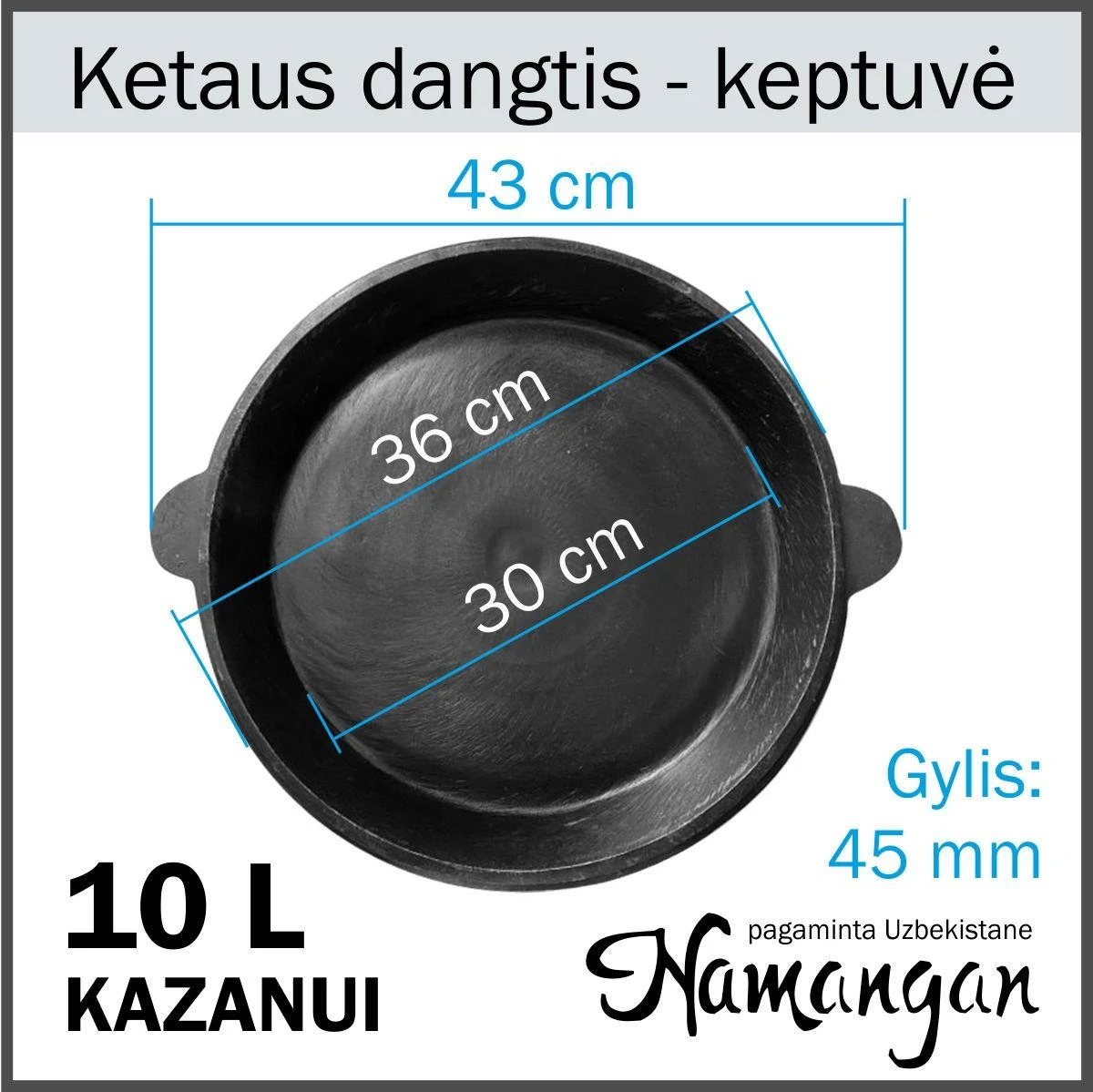 Namangan Dangtis / keptuvė iš ketaus 10l Užbekiškam kazanui