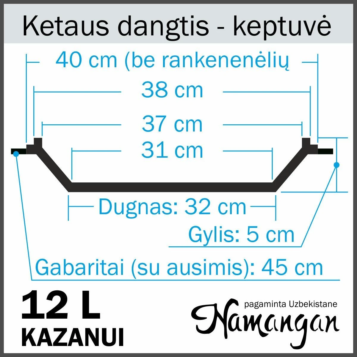 Namangan Dangtis - keptuvė iš ketaus 12L Uzbekiškam kazanui