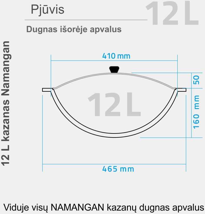 Namangan Komplektas: Uzbekiškas išdegintas kazanas 12L apvalus dugnas + Krosnelė kazanui + Kiaurasamtis