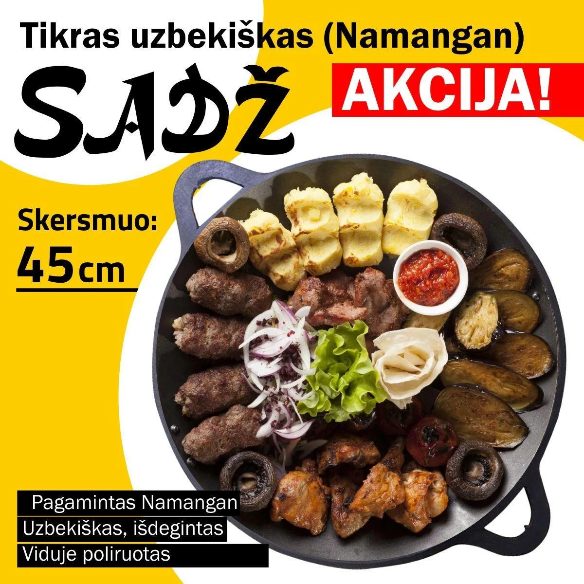 Namangan Užbekiška šlifuota keptuvė (Sadž) 45cm