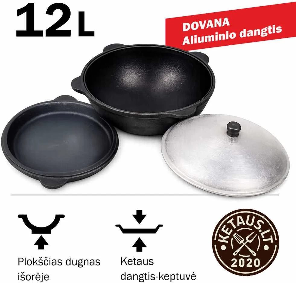 Namangan Uzbekiškas poliruotas ir išdegintas 12l kazanas su dangčiu-keptuve