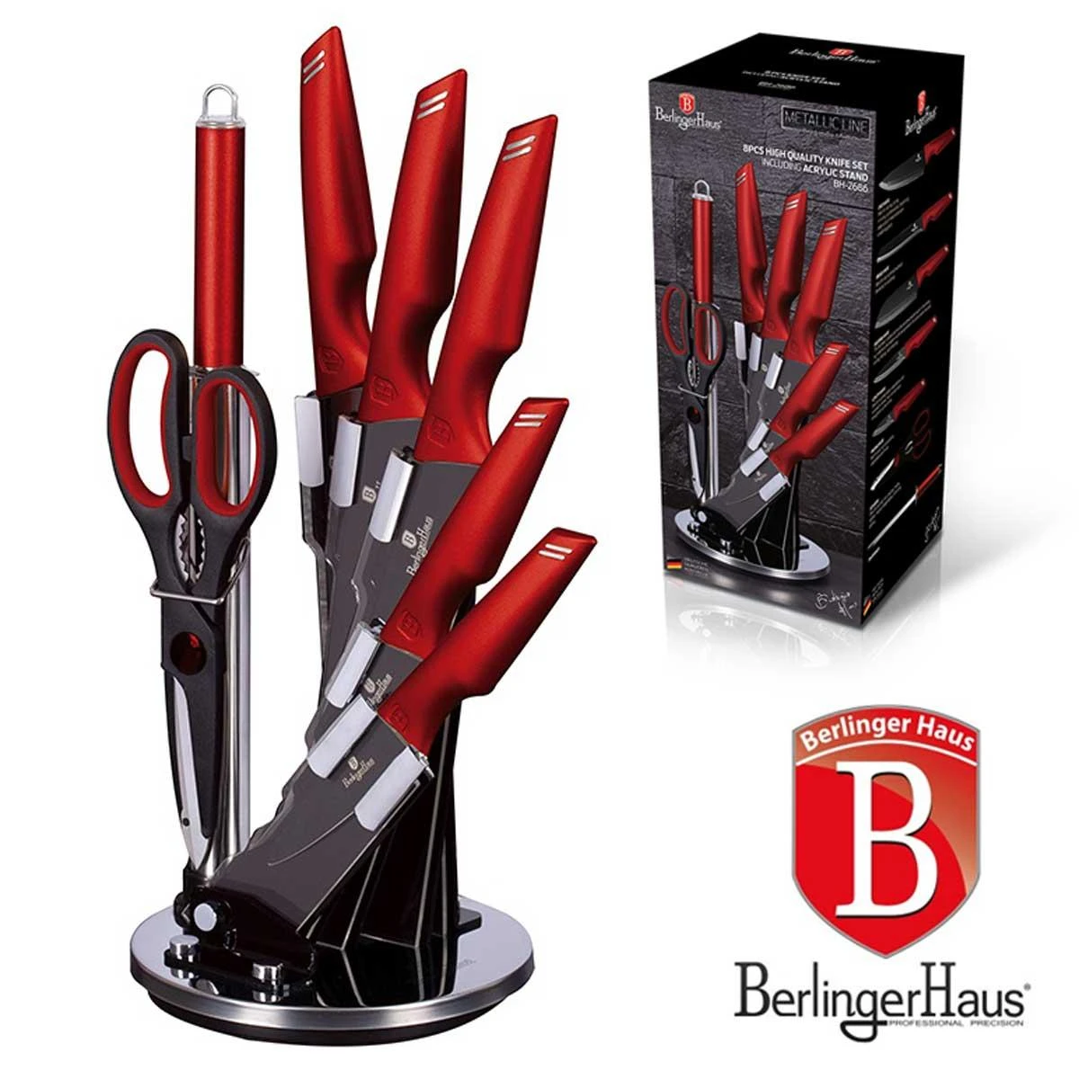 Berlinger Haus Peilių rinkinys (8 dalių) Metallic Line Burgundy Edition | BH/2686