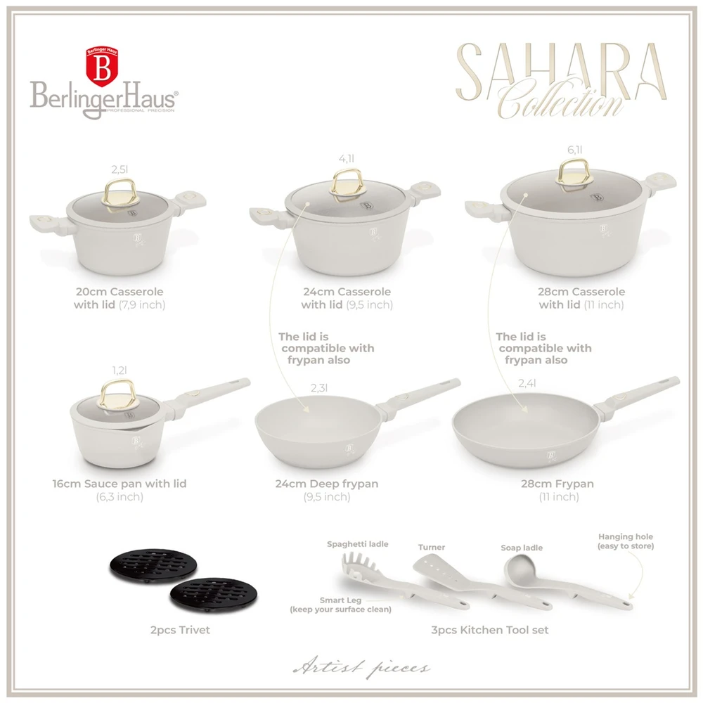 Puodų ir keptuvių komplektas (15 dalių) Berlinger Haus | BH-8081NN «Sahara Collection»