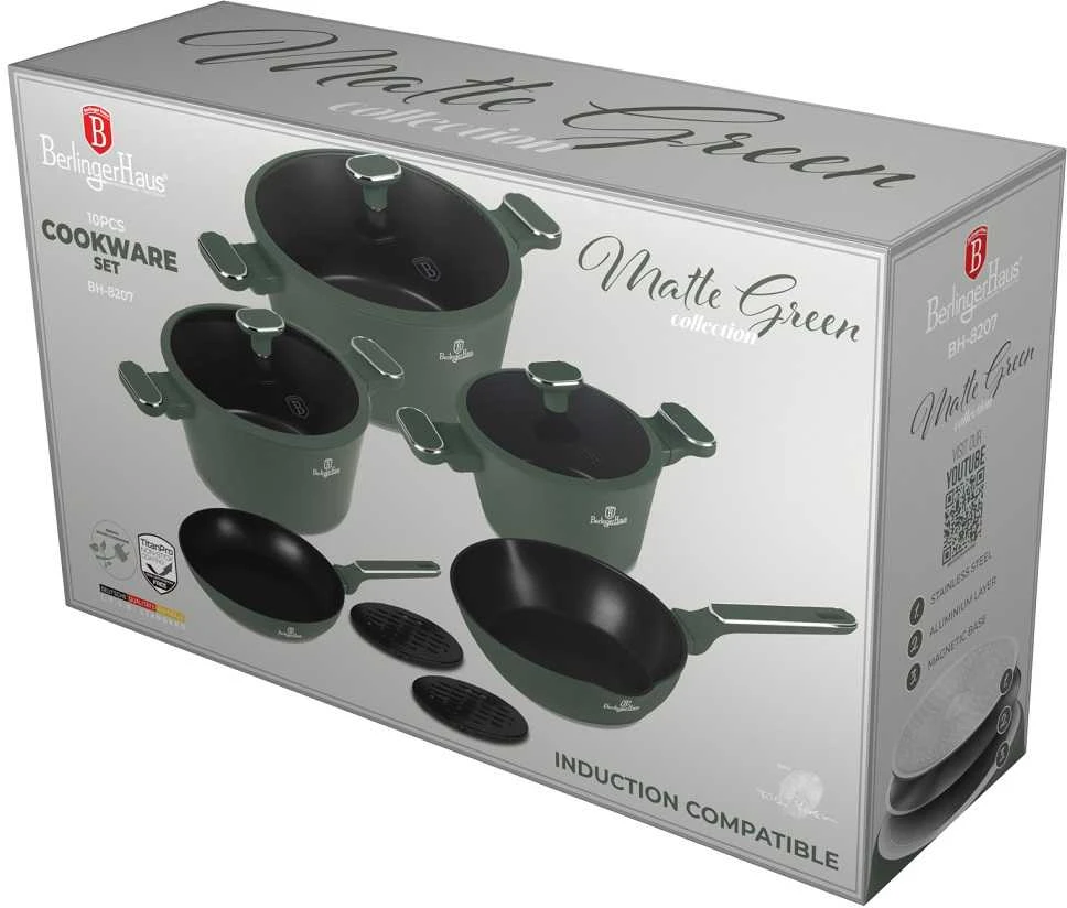 Puodų komplektas (10 dalių) Berlinger Haus BH-8207 Matte Žalias