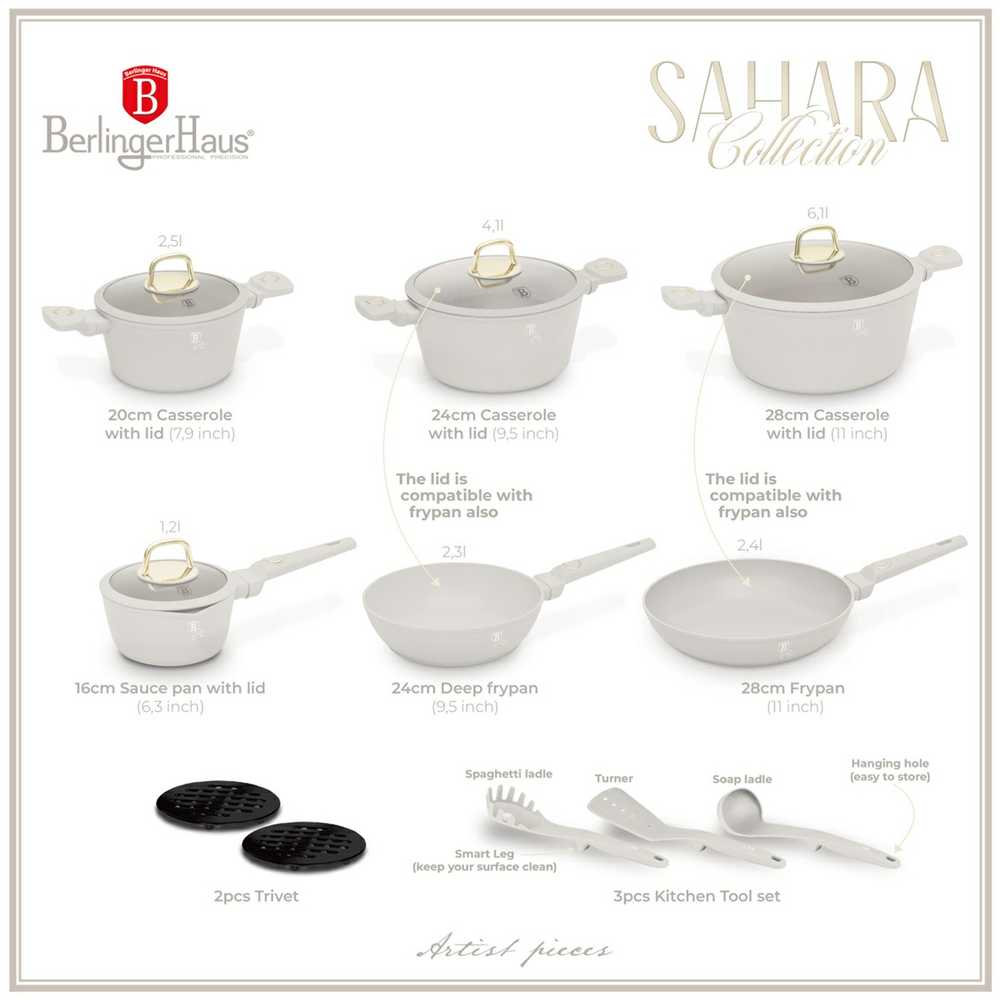 Puodų ir keptuvių komplektas (15 dalių) Berlinger Haus | BH-8081 «Sahara Collection»