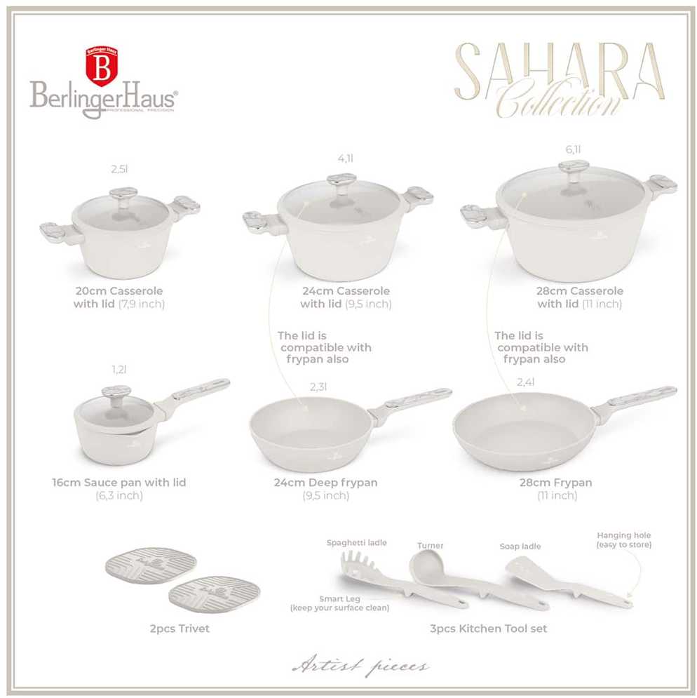Puodų komplektas (15 dalių) Berlinger Haus Sahara Marble Collection | BH-8401