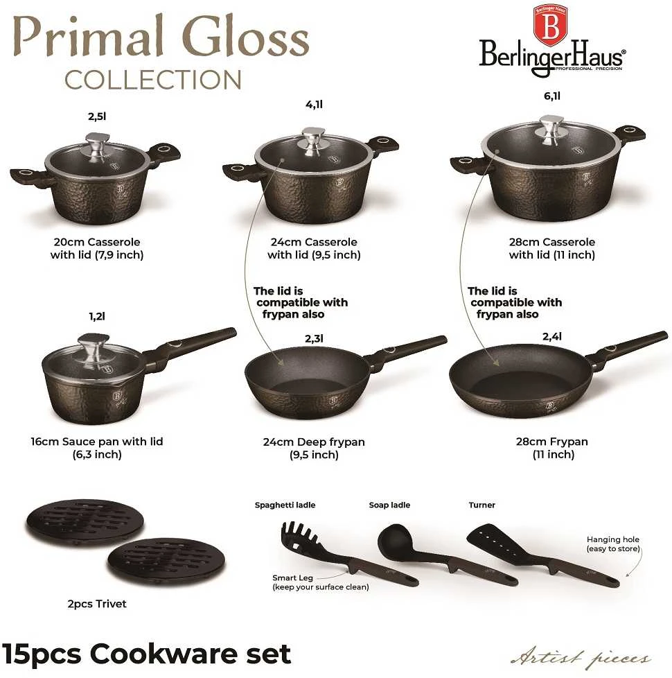 Puodų komplektas (15 dalių) Berlinger Haus BH-8244 Primal Gloss Collection