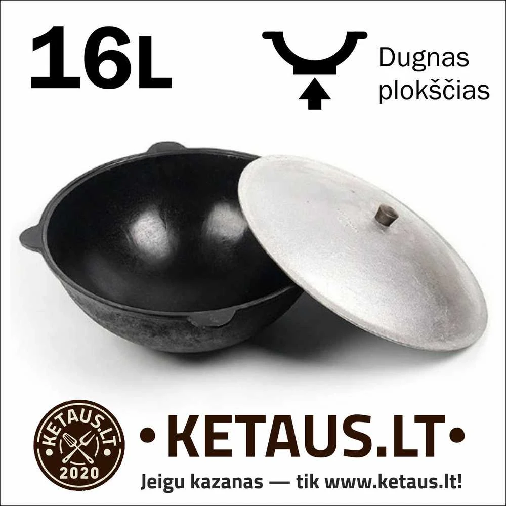 Rištan Uzbekiškas poliruotas kazanas 16l +Ketaus dangtis-keptuvė +Leganas + kiaurasamtis
