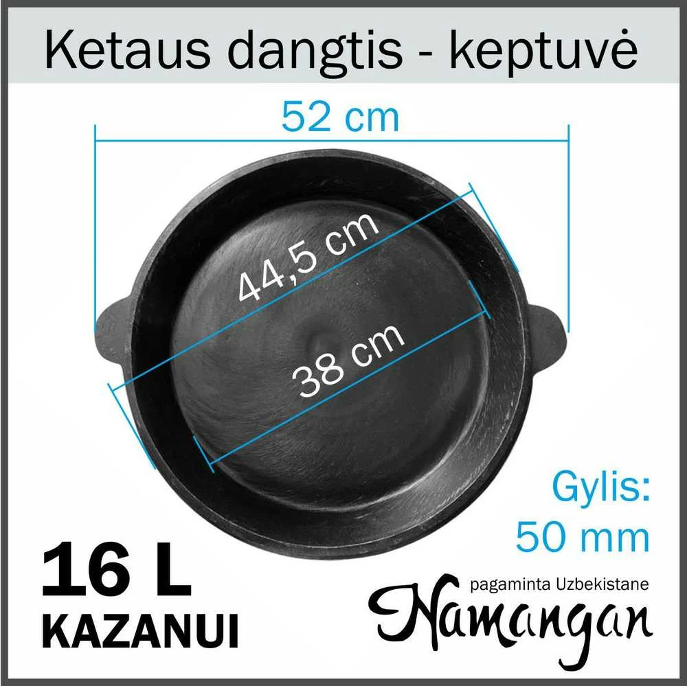 Rištan Uzbekiškas poliruotas kazanas 16l +Ketaus dangtis-keptuvė +Leganas + kiaurasamtis