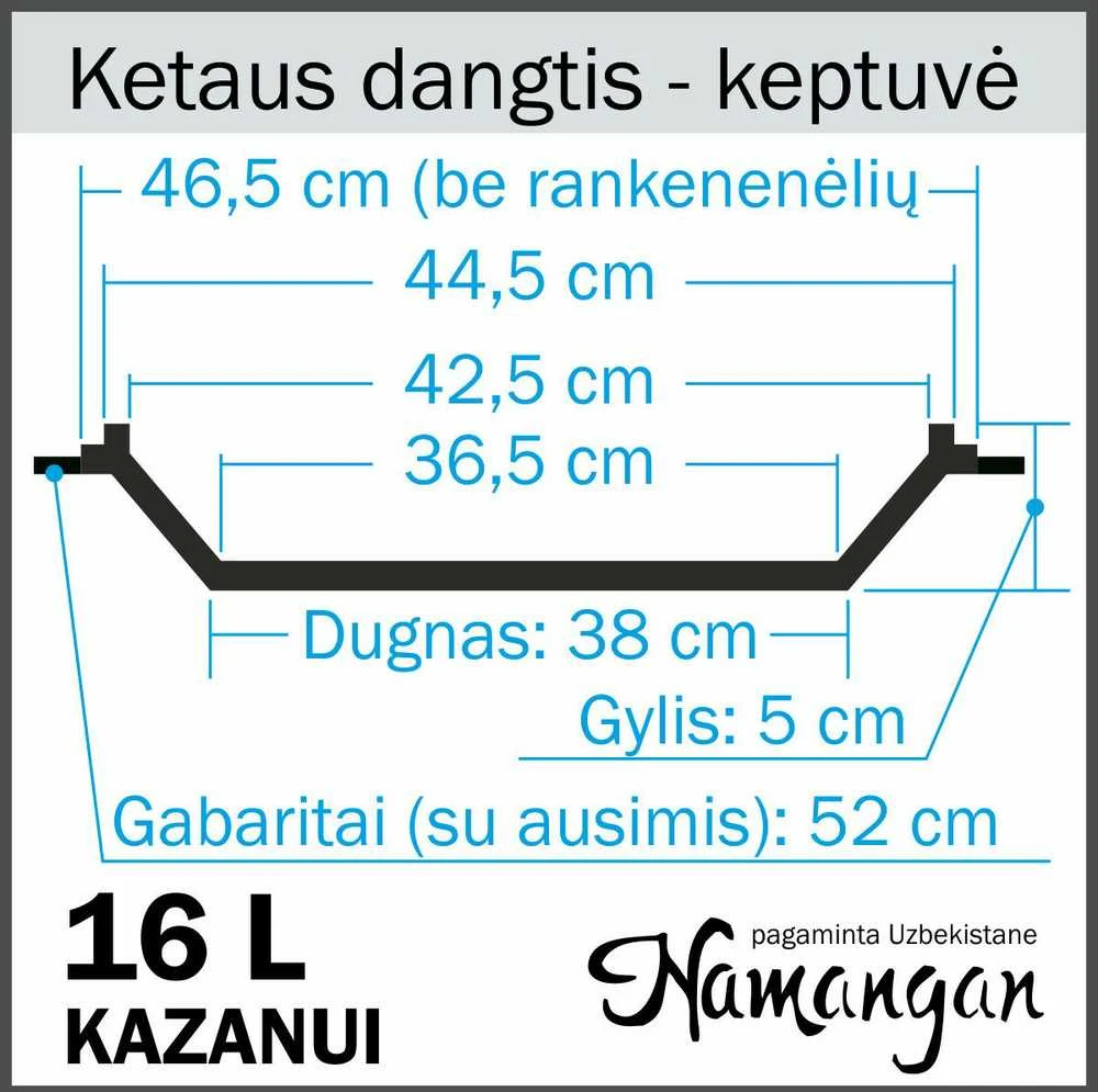 Rištan Uzbekiškas poliruotas kazanas 16l +Ketaus dangtis-keptuvė +Leganas + kiaurasamtis