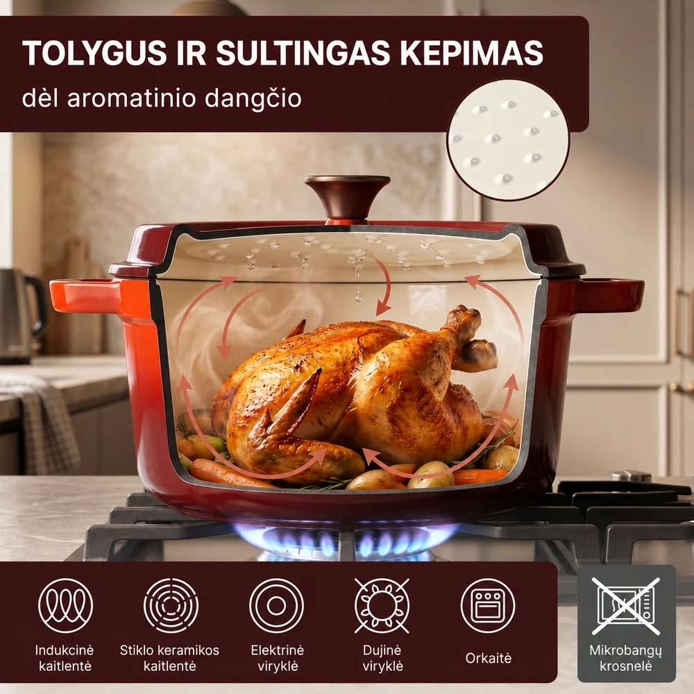 Sahara Ketaus puodas 4.7L, raudonas, su dangčiu, emaliuotas
