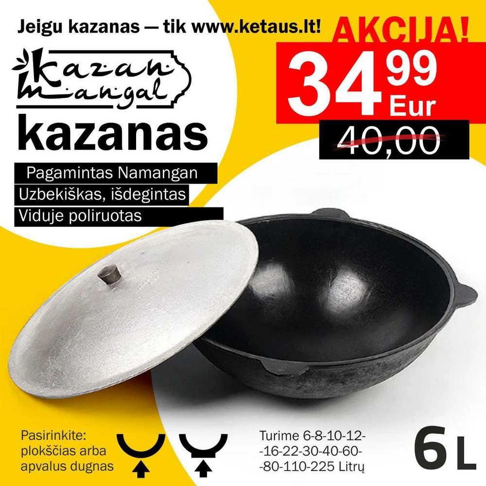 Uzbekiškas 6L kazanas (Namangan) poliruotas | plokščias dugnas