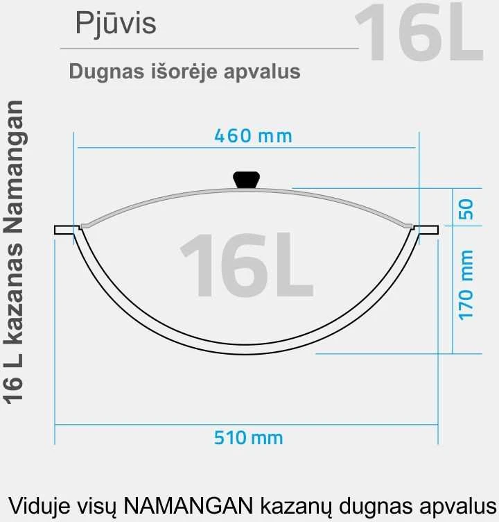 Užbekiškas kazanas 16 L (Namangan) apvalus dugnas (su pažeista pakuote) (Pažeista pakuotė)