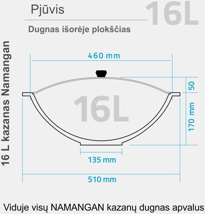 Užbekiškas kazanas 16 L (Namangan) plokščias dugnas (su pažeista pakuote) (Pažeista pakuotė)