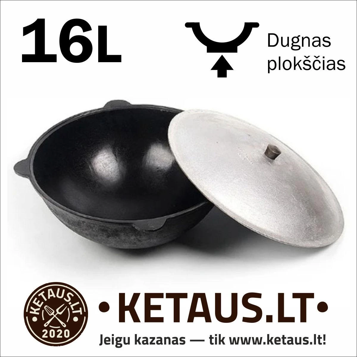 Užbekiškas kazanas 16 L (Namangan) plokščias dugnas