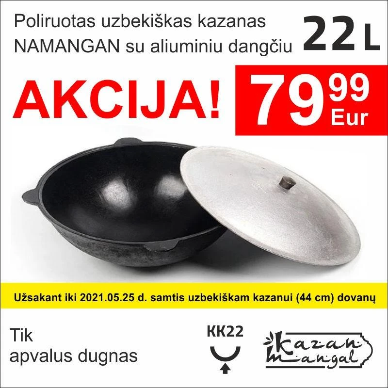 Užbekiškas kazanas 22L (Namangan) apvalus dugnas