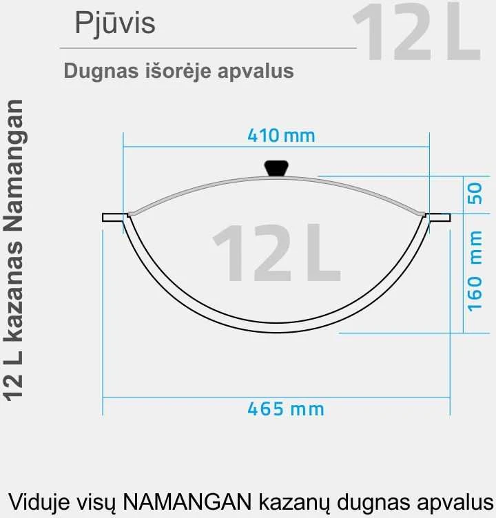 Užbekiškas poliruotas kazanas 12L (Namangan) apvalus dugnas (su pažeista pakuote) (Pažeista pakuotė)