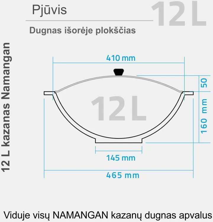 Užbekiškas poliruotas kazanas 12L | plokščias dugnas (Namangan) su lanku