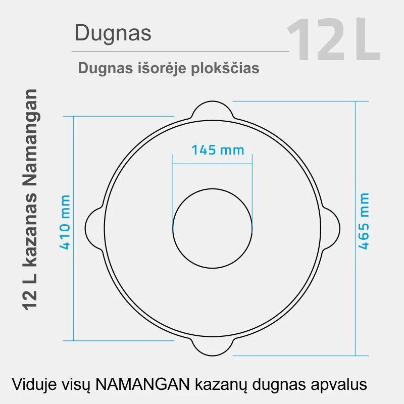 Užbekiškas poliruotas kazanas 12L | plokščias dugnas (Namangan) su dangčiu