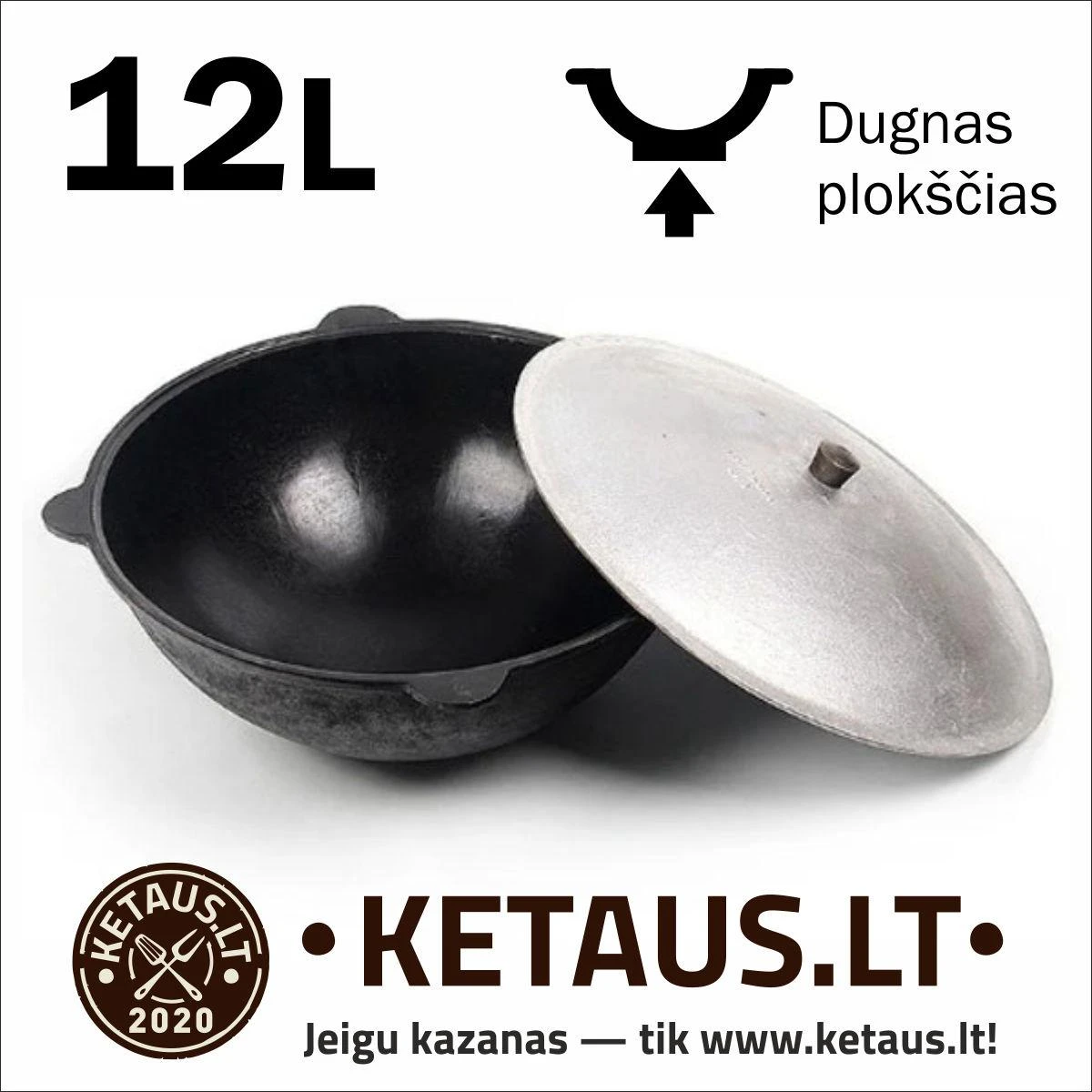 Užbekiškas poliruotas kazanas 12L | plokščias dugnas (Namangan) su dangčiu