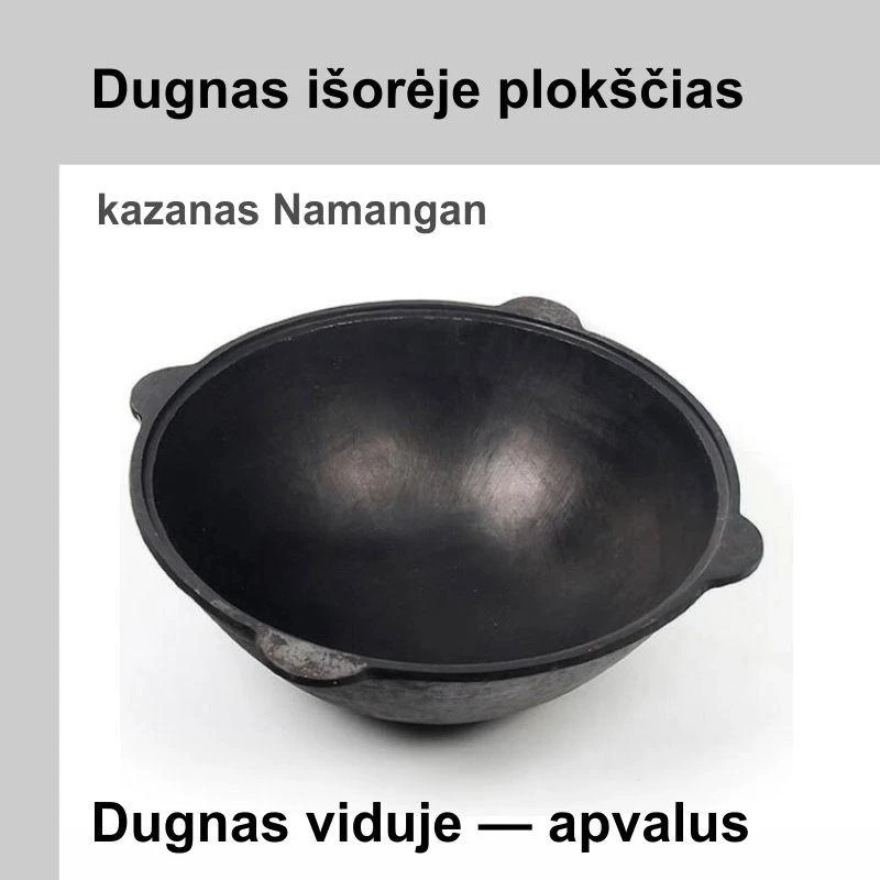 Uzbekiškas poliruotas kazanas 16L (Namangan) su ketaus dangčiu-keptuve | plokščias dugnas