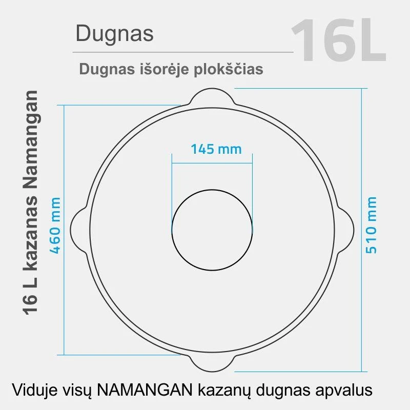 Uzbekiškas poliruotas kazanas 16L (Namangan) su ketaus dangčiu-keptuve | plokščias dugnas