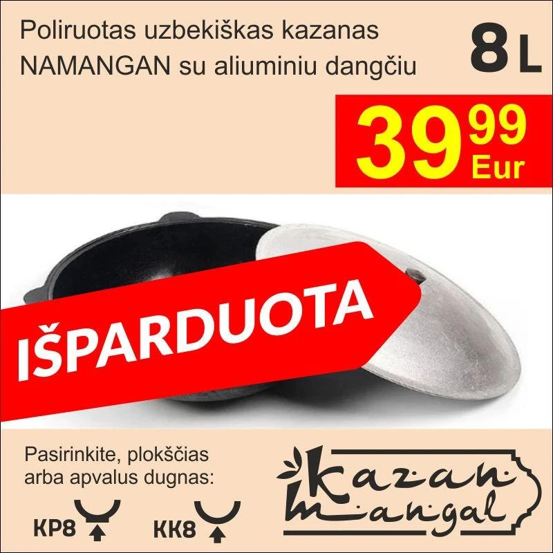 Uzbekiškas poliruotas kazanas 8l (Namangan) apvalus dugnas