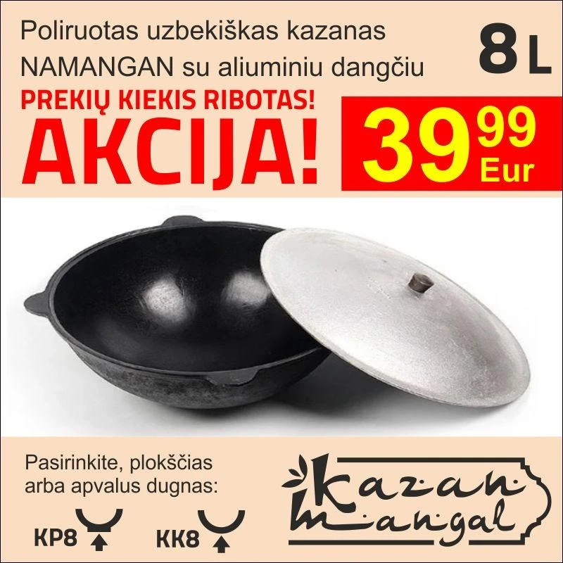 Uzbekiškas poliruotas kazanas 8l (Namangan) apvalus dugnas