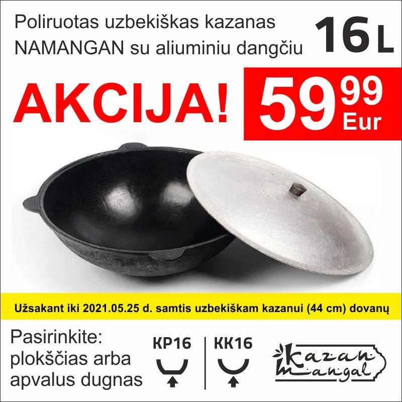 Uzbekiškas poliruotas kazanas 8l (Namangan) apvalus dugnas