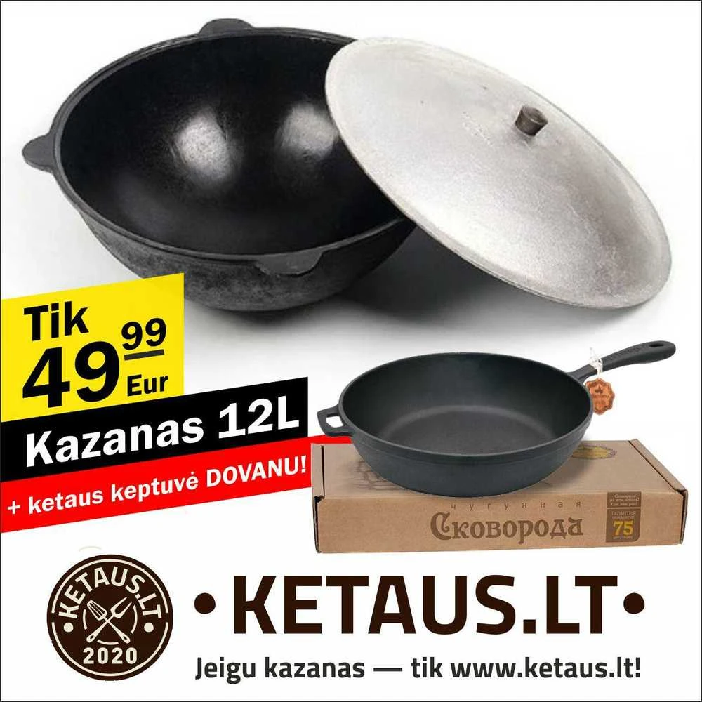 Užbekiškas poliruotas (Namangan) kazanas 12 litrų (apvalus dugnas) ir keptuvė — PIGIAU!