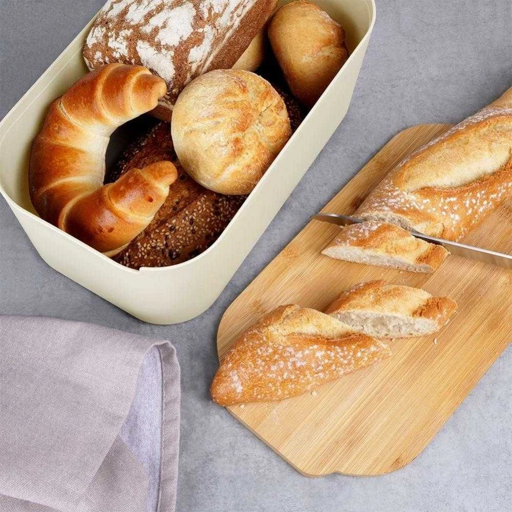 Vilde Chlebak su deską bambusową kreminė 33x18,5x12 cm
