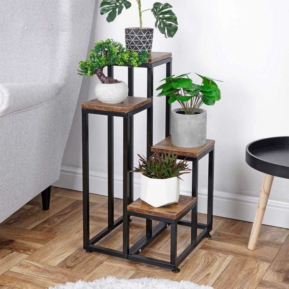 Vilde 4 pakopų metalinis gėlių stovas 69 cm