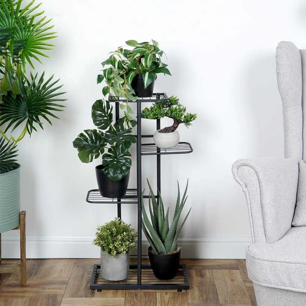 Vilde Juoda metalinis gėlių stovas 4 pakopų 80 cm
