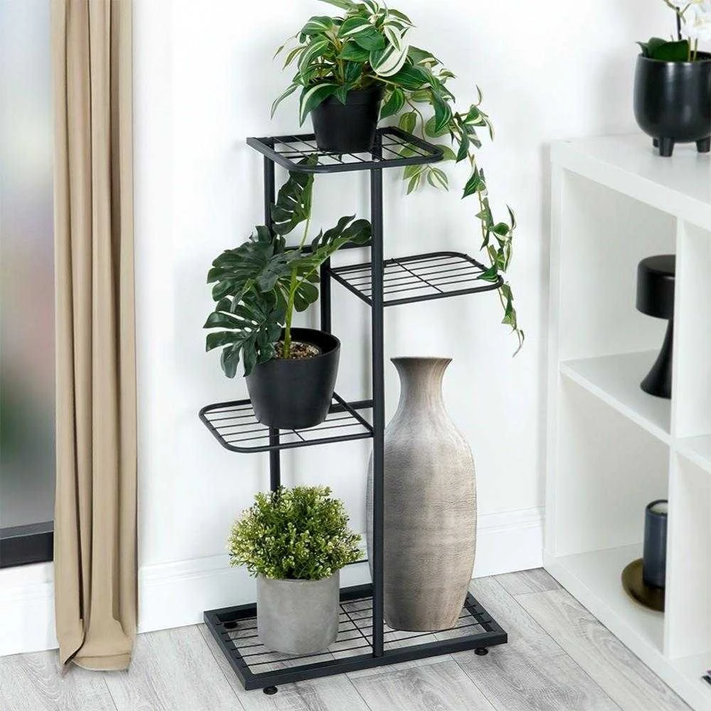 Vilde Juoda metalinis gėlių stovas 4 pakopų 80 cm
